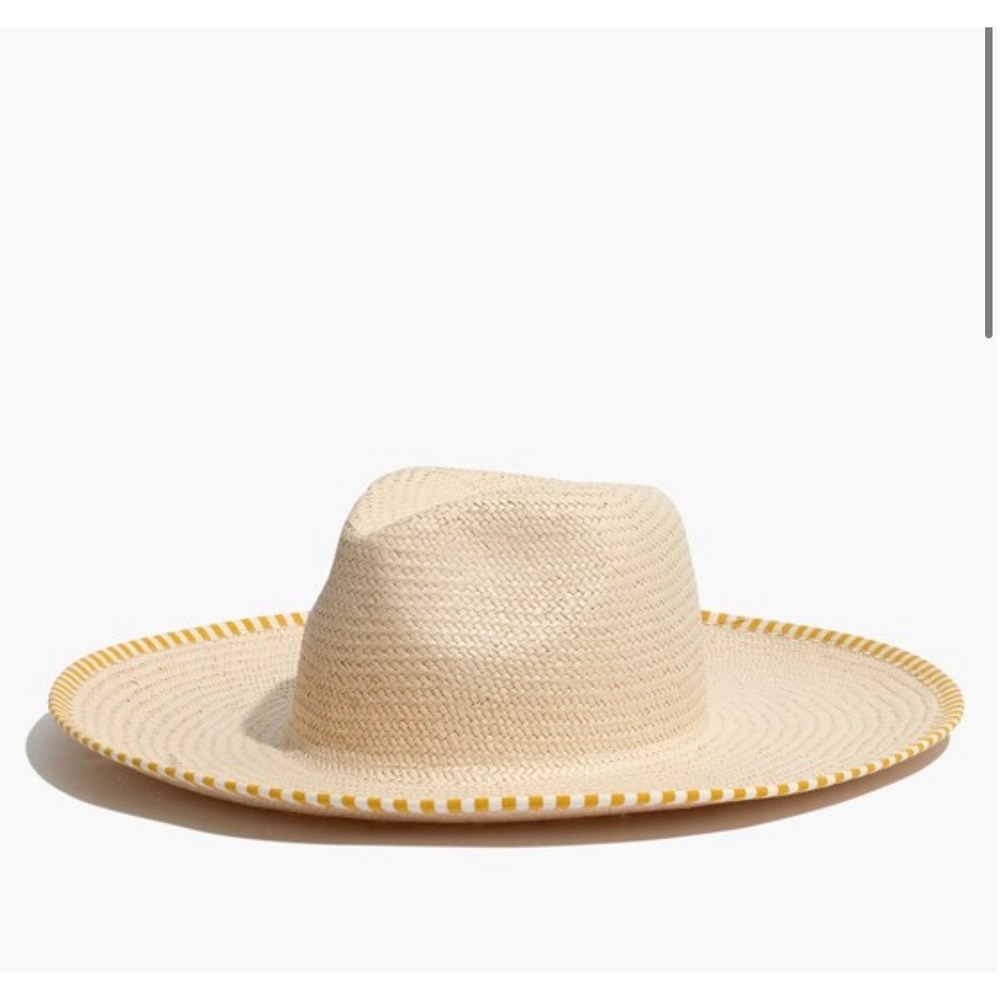 Madewell Wide-Brimmed Straw Sun Hat L3456 S-M Cream Yellow Striped Packable